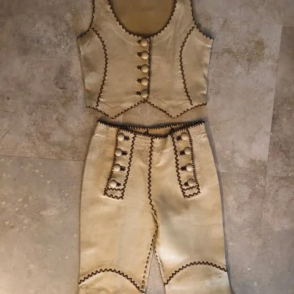 North Beach Leather Jacket, Vest, Pants 3 Piece Matching Set 70s Vintage Hippie - Picture 4 of 10